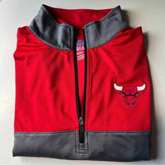 Chicago Bulls Sz Small Dri Quarter Zip Mens Pullover Jacket Red Gray Basketball - Picture 2 of 8